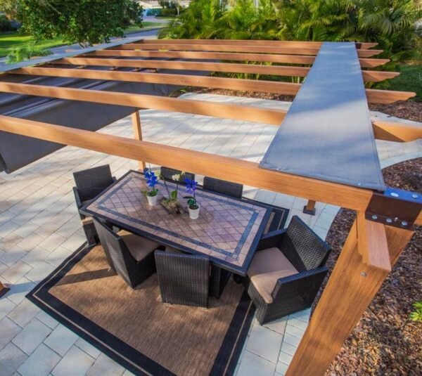 WEDEBAU_STC_Pergola_Pavillon_Flo (3) B-WARE Aluminium Pergola Florida 1111 | Holzoptik hellbraun | 350x350x235 cm