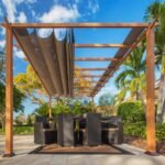 Aluminium Pergola Florenz 1116 | Holzoptik hellbraun/braun | 350x505x236 cm